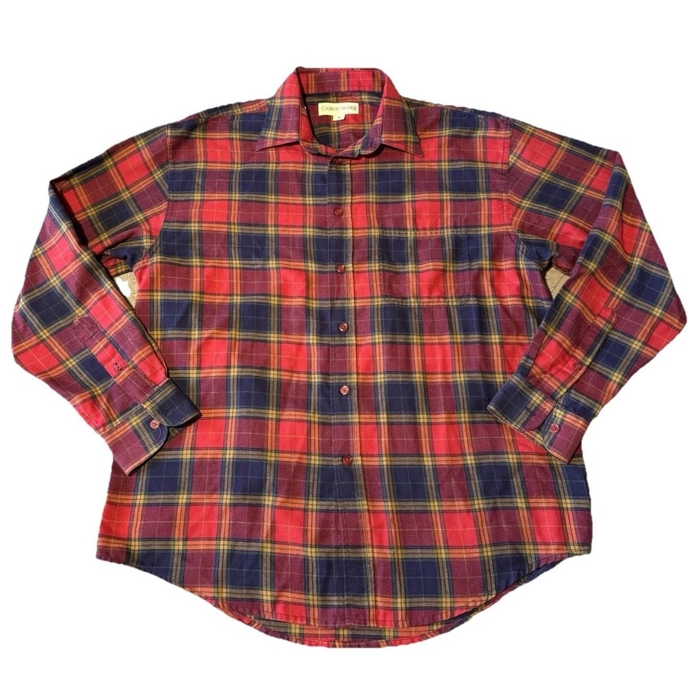 Country Trader Mens Red Plaid Button Down Shirt Long Sleeve Cotton Blend Size M